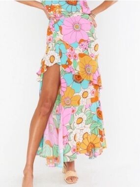 Show Me Your Mumu Nala Ruffle Skirt XS Retro Flower Garden Maxi hippie festival